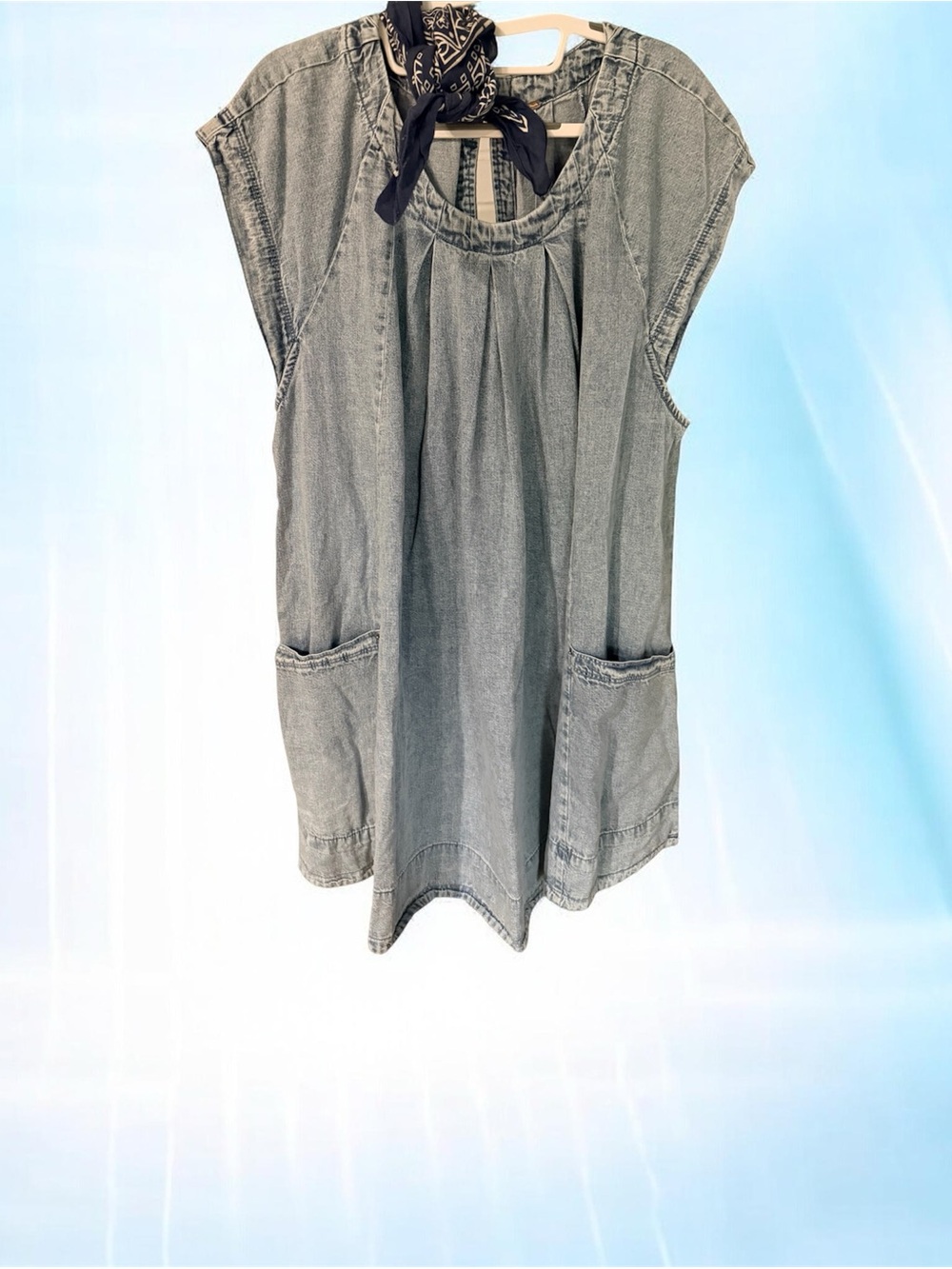 Free People Marcel Lakeside Mini Dress pleated swingy Denim NWT Sz. L - Picture 3 of 6